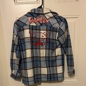 Disney kids Turning Red Pandamonium Blue Plaid Flannel Embroidered SnapTop 7/8